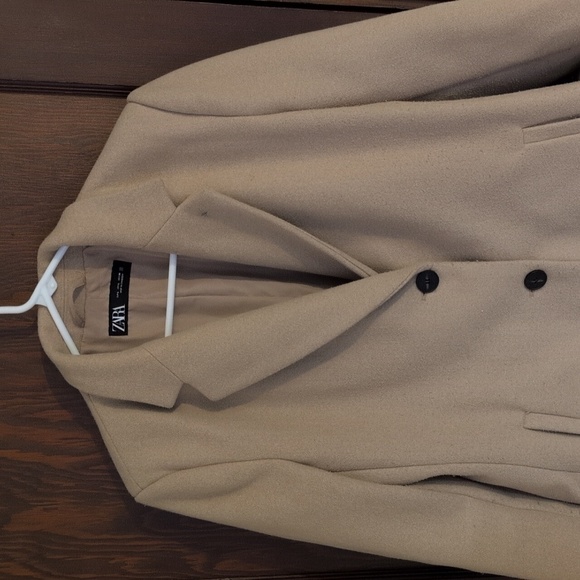 ZARA  Tan/ Camel Long Coat Professional Classic Size Large - Picture 4 of 9